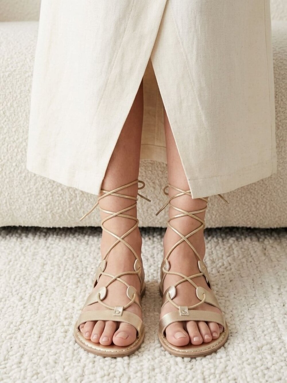 AMERICAN EAGLE Metallic Gold Lace-Up Gladiator Sandals